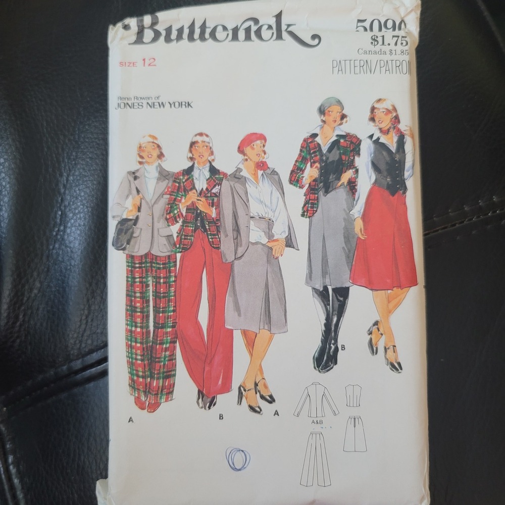 Butterick 5090 Jones New York Sewing Pattern Vest Jacket Skirt Pants Size 12